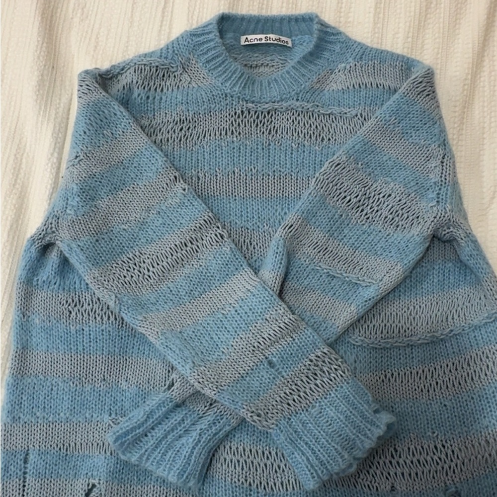 Acne Studios Distressed Blue Striped Men's Sweater